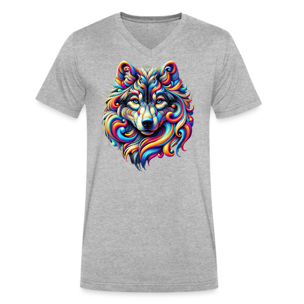 Psychedelic Wolf - Unisex V-Neck T-shirt - heather gray