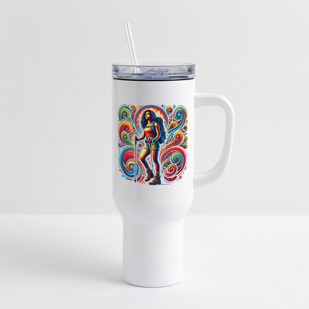 Psychedelic Female Hiker 2 - 40 oz Travel Tumbler - white