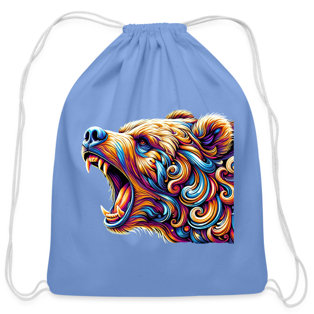 Psychedelic Bear - Cotton Drawstring Bag - carolina blue