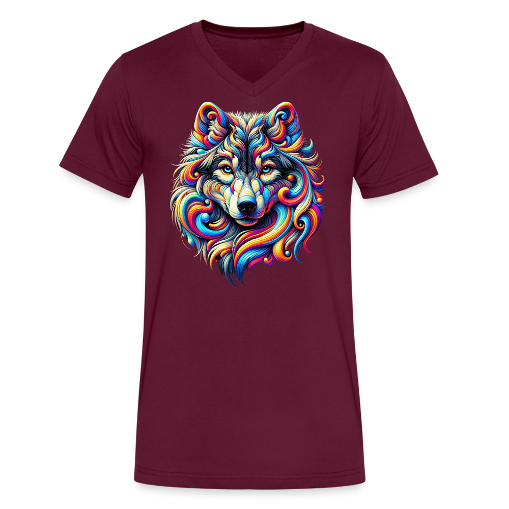 Psychedelic Wolf - Unisex V-Neck T-shirt - maroon