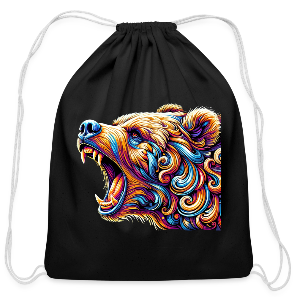 Psychedelic Bear - Cotton Drawstring Bag - black