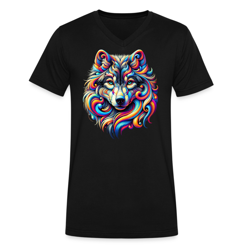Psychedelic Wolf - Unisex V-Neck T-shirt - black