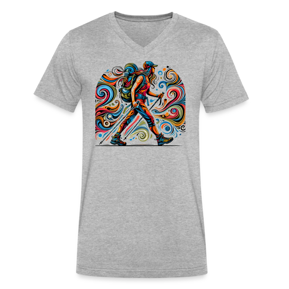 Psychedelic Female Hiker - Unisex V-Neck T-shirt - heather gray