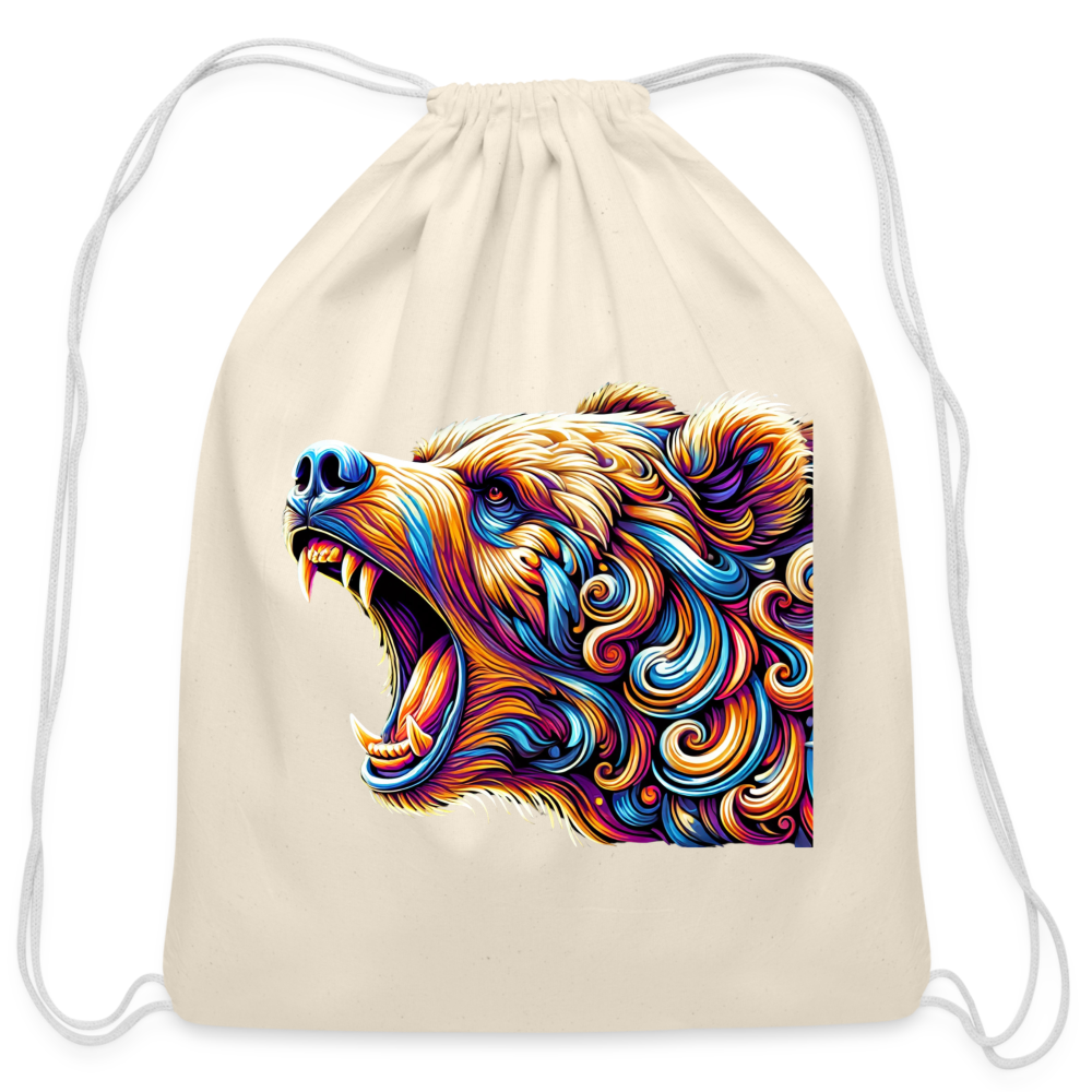 Psychedelic Bear - Cotton Drawstring Bag - natural