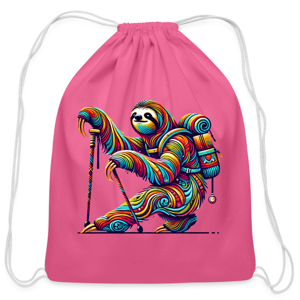 Psychedelic Sloth - Cotton Drawstring Bag - pink