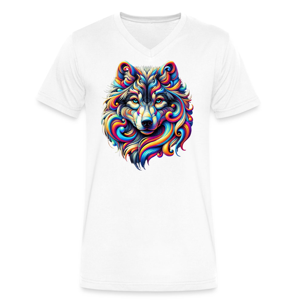 Psychedelic Wolf - Unisex V-Neck T-shirt - white