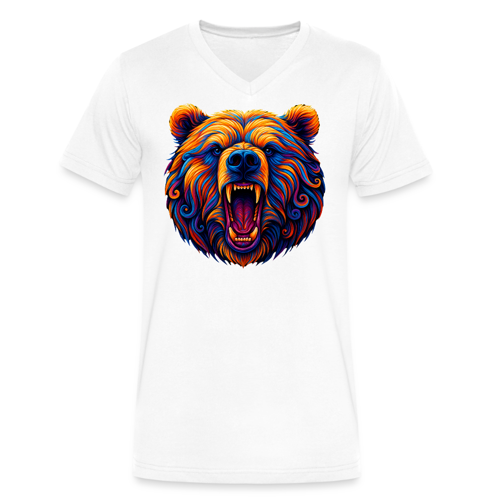 Psychedelic Bear - Unisex V-Neck T-shirt - white
