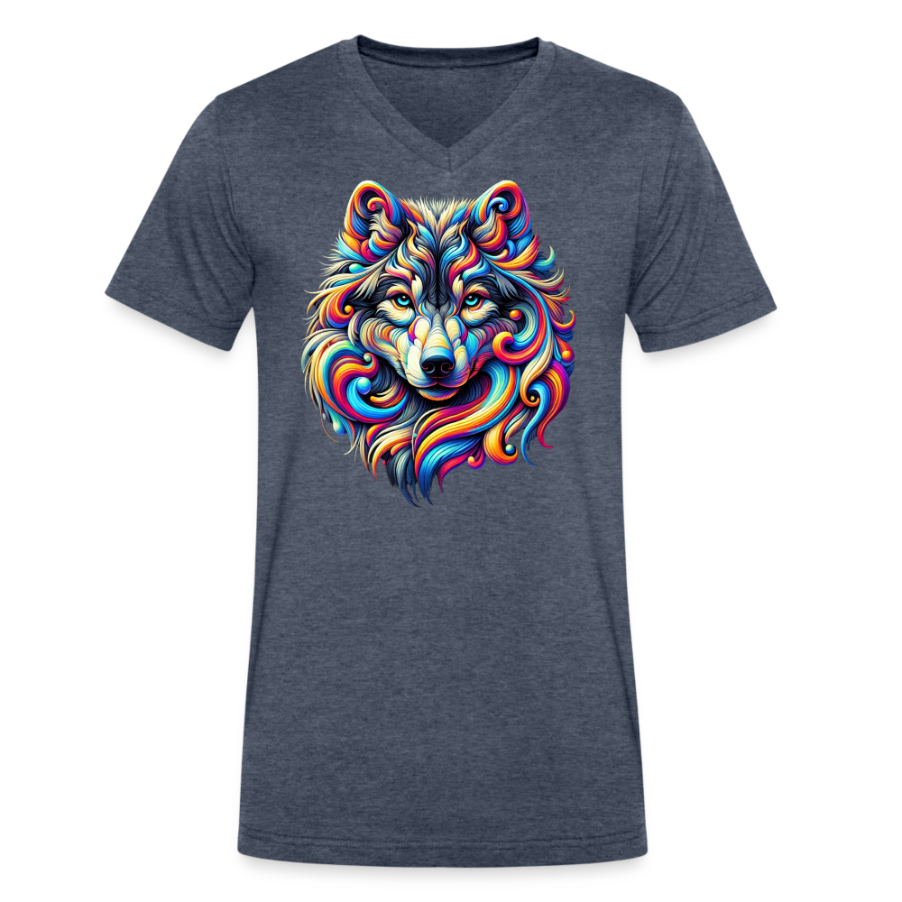 Psychedelic Wolf - Unisex V-Neck T-shirt - heather navy