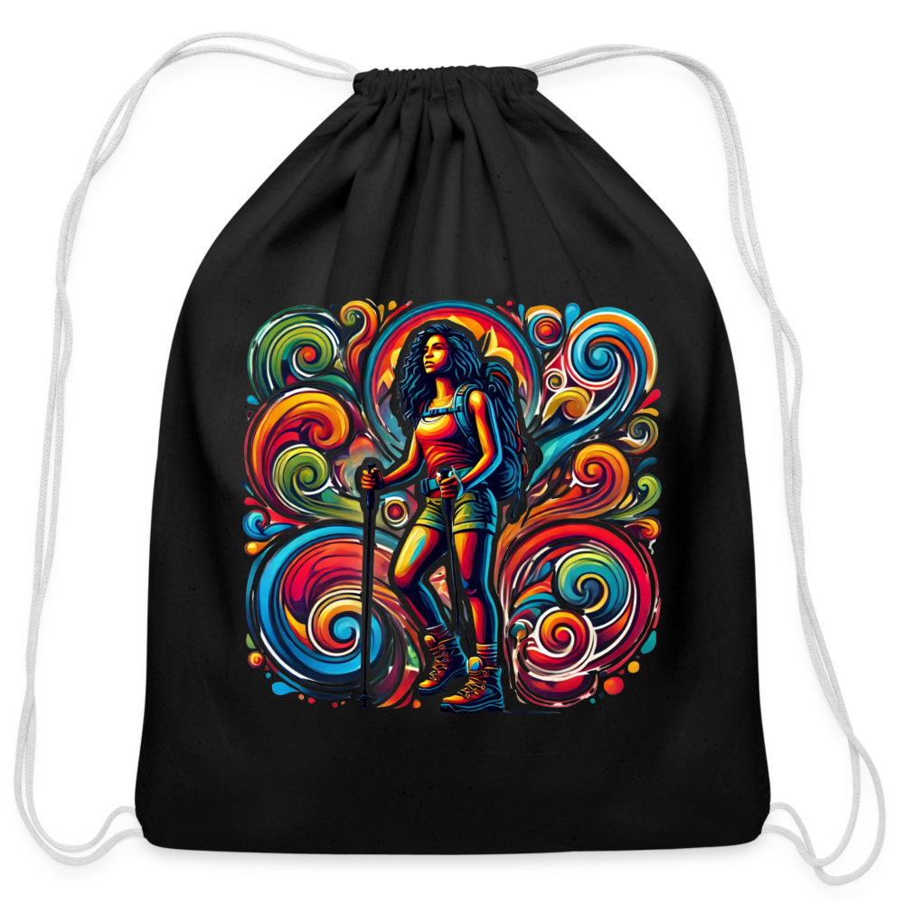 Psychedelic Female 2 Hiker - Cotton Drawstring Bag - black