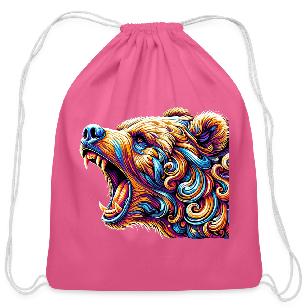 Psychedelic Bear - Cotton Drawstring Bag - pink
