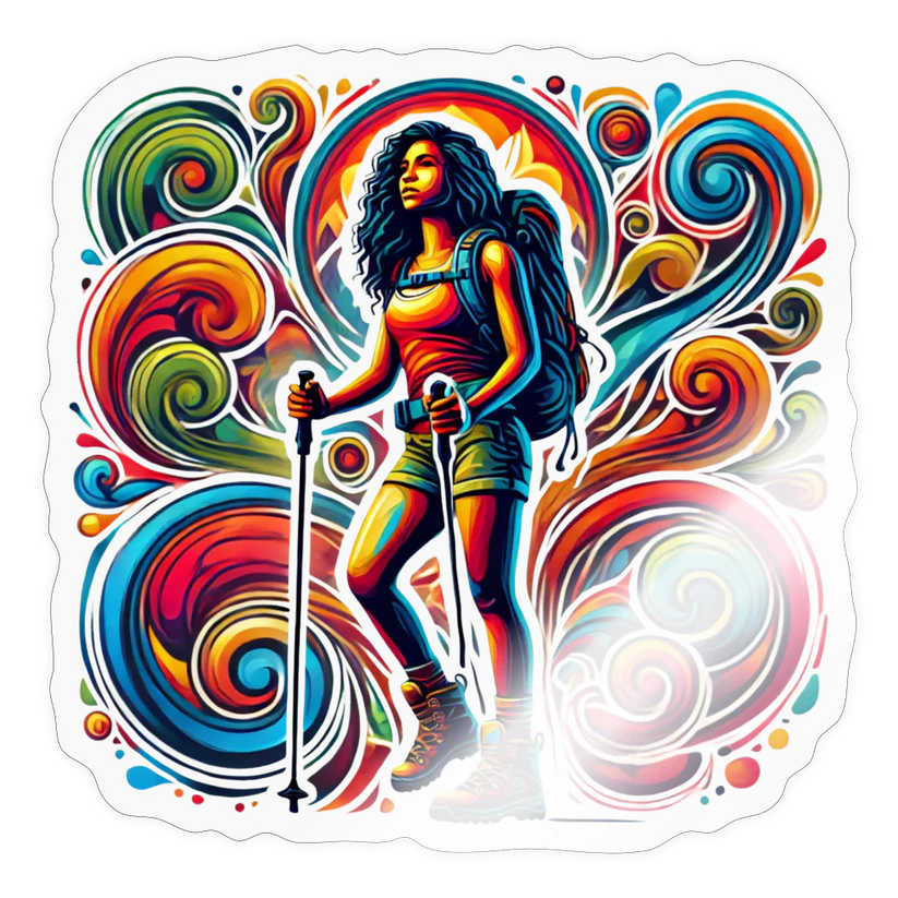 (3) - Psychedelic Female Hiker - 4" Decals (FREE SHIPPING)