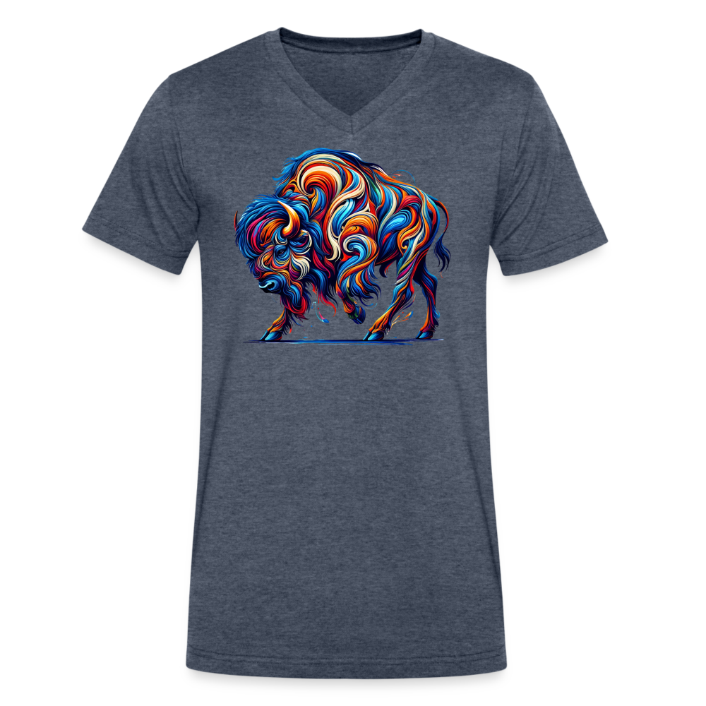 Psychedelic Bison - Unisex V-Neck T-shirt - heather navy