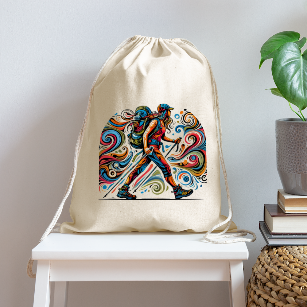 Psychedelic Female Hiker - Cotton Drawstring Bag - natural