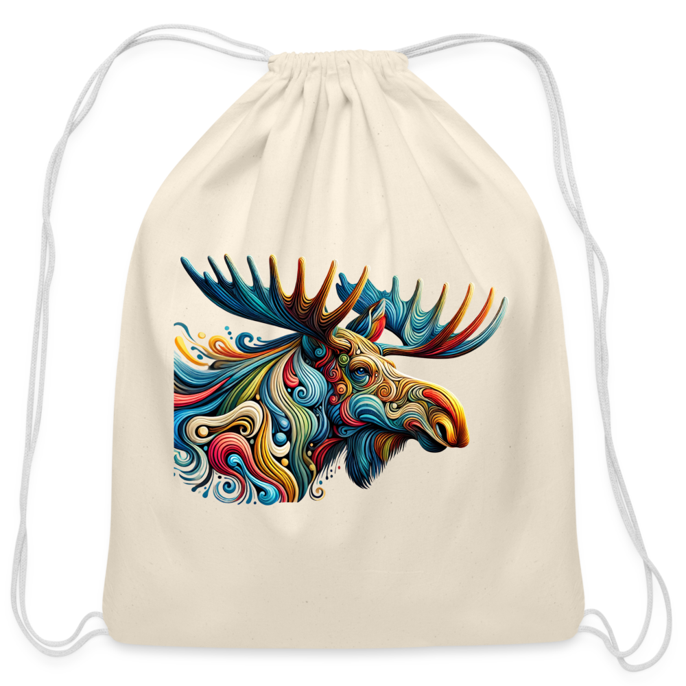 Psychedelic Moose - Cotton Drawstring Bag - natural