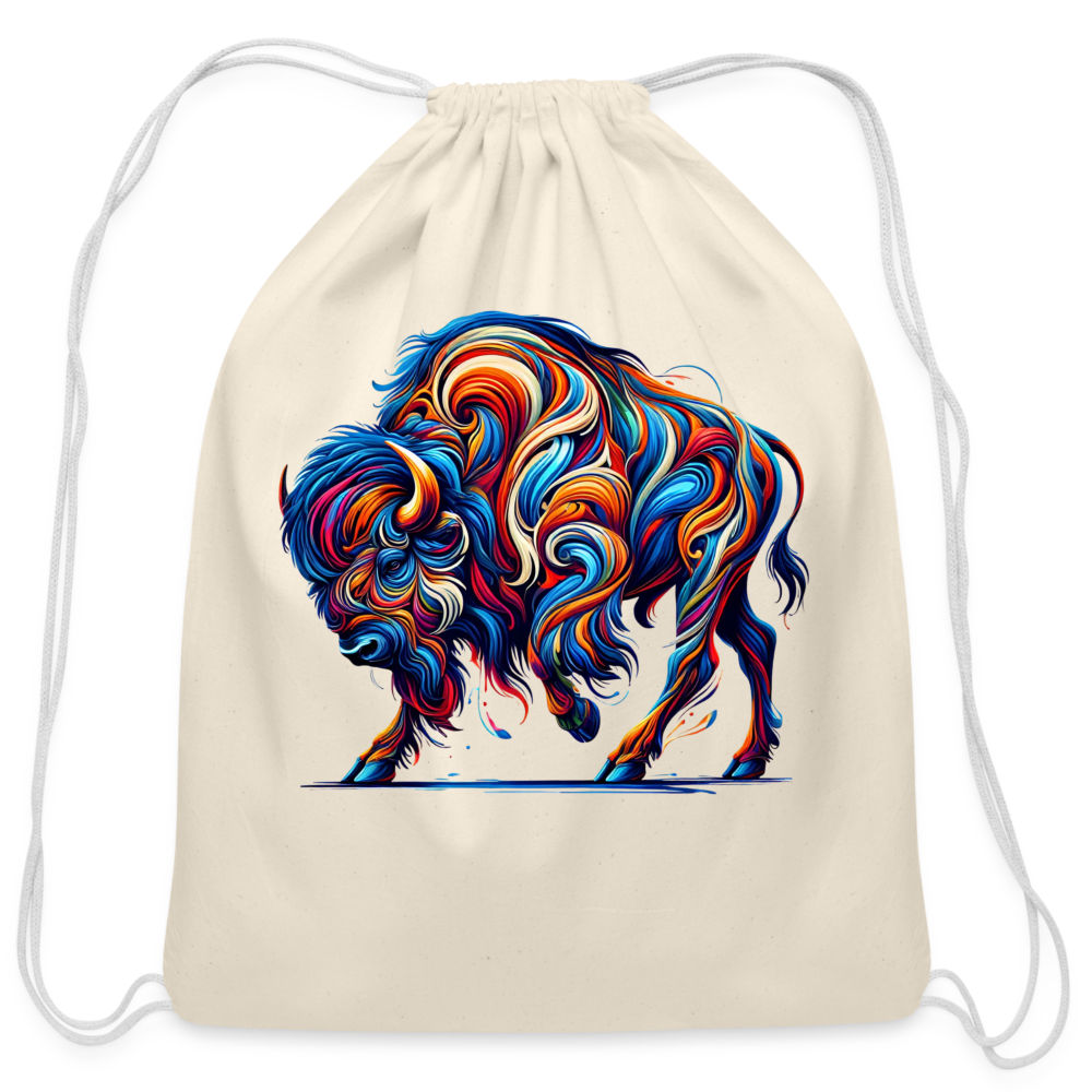 Psychedelic Bison - Cotton Drawstring Bag - natural