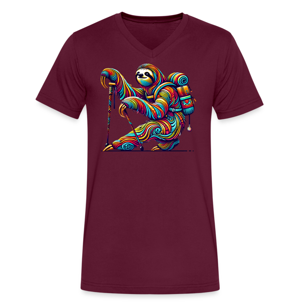 Psychedelic Sloth - Unisex V-Neck T-shirt - maroon