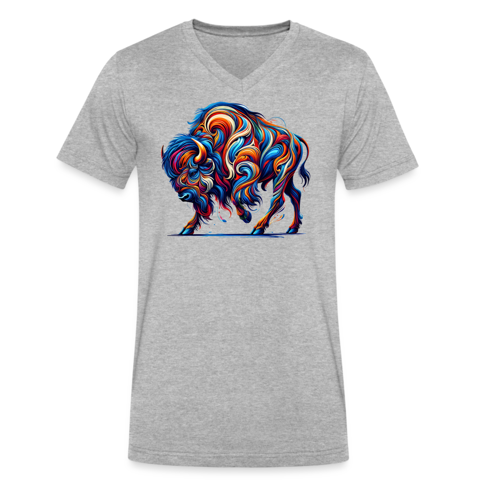 Psychedelic Bison - Unisex V-Neck T-shirt - heather gray