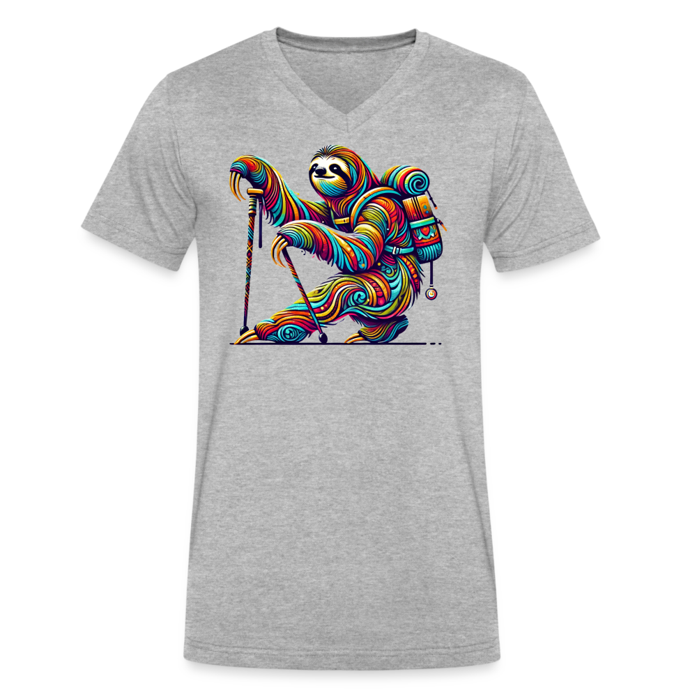 Psychedelic Sloth - Unisex V-Neck T-shirt - heather gray