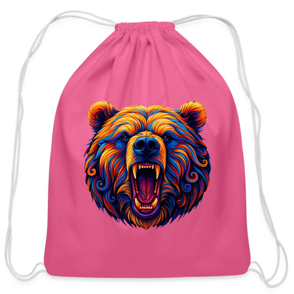 Psychedelic Bear - Cotton Drawstring Bag - pink