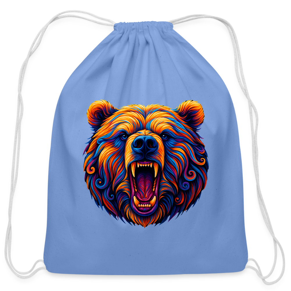 Psychedelic Bear - Cotton Drawstring Bag - carolina blue