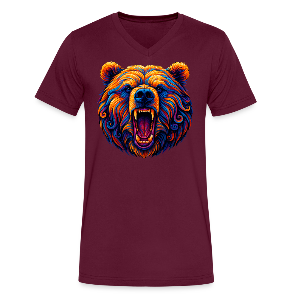 Psychedelic Bear - Unisex V-Neck T-shirt - maroon