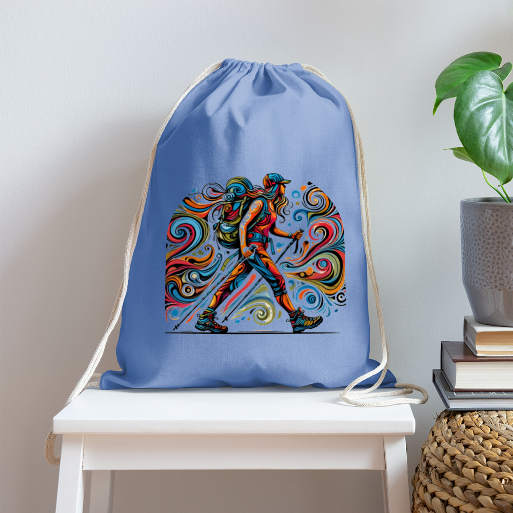 Psychedelic Female Hiker - Cotton Drawstring Bag - carolina blue