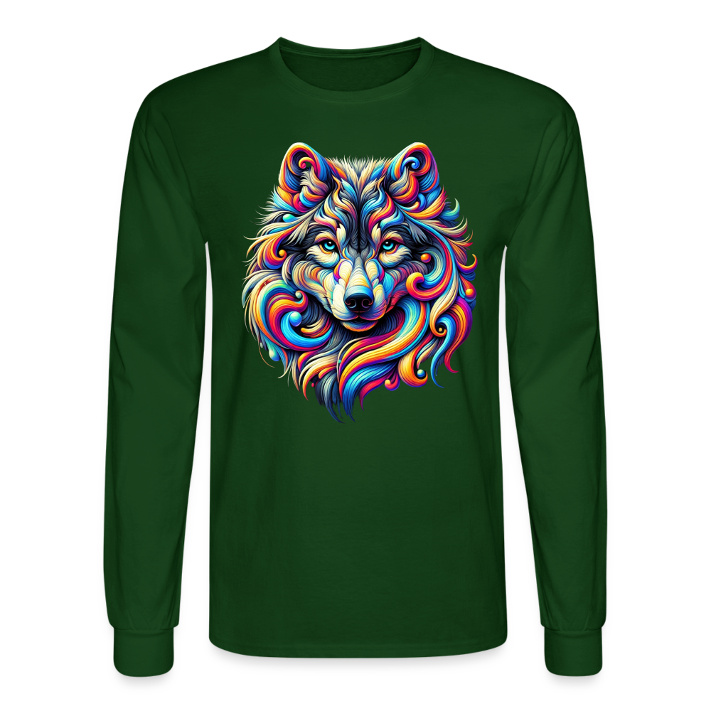 Psychedelic Wolf - Unisex Long Sleeve T-shirt - forest green