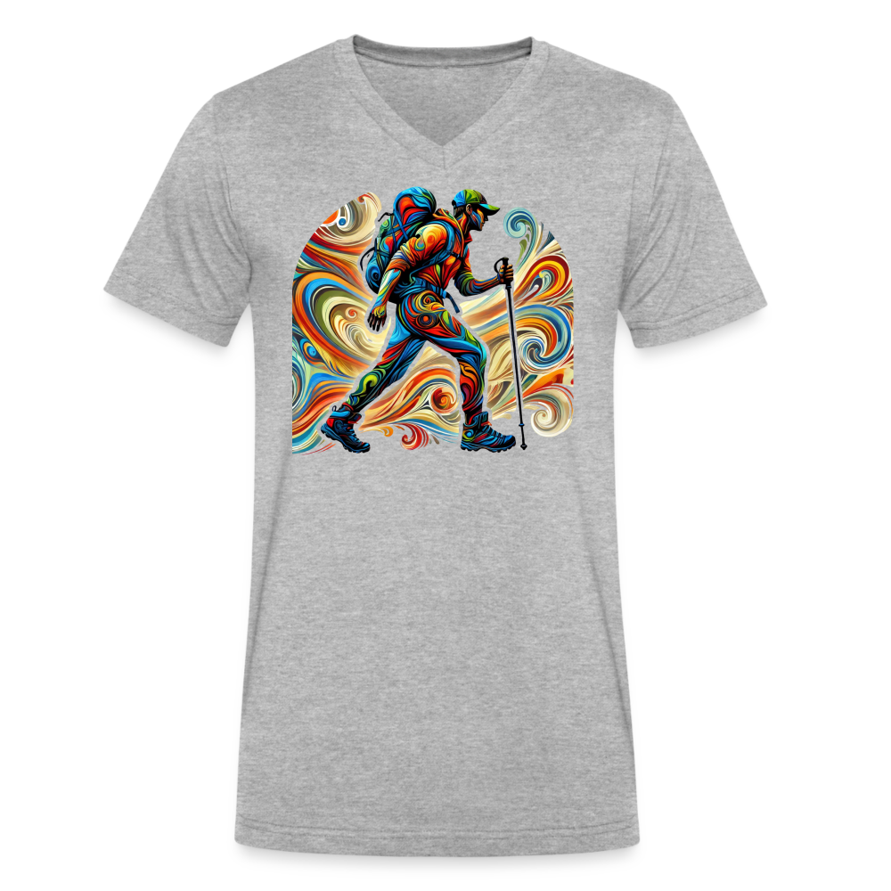 Psychedelic Male Hiker - Unisex V-Neck T-shirt - heather gray