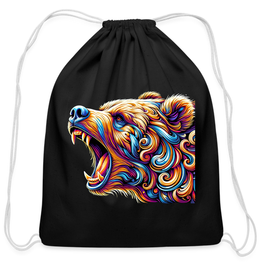 Psychedelic Bear - Cotton Drawstring Bag - black