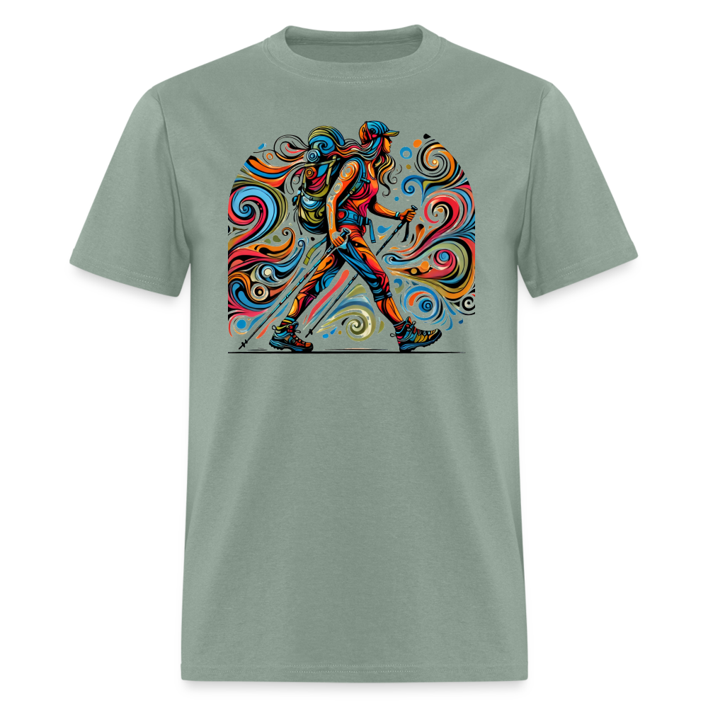 Psychedelic Female Hiker - Unisex T-shirt - sage