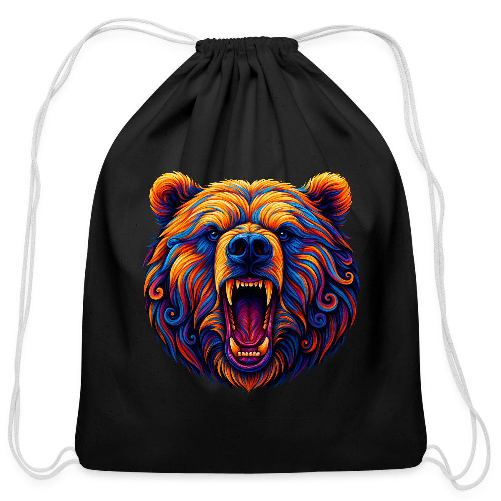 Psychedelic Bear - Cotton Drawstring Bag - black