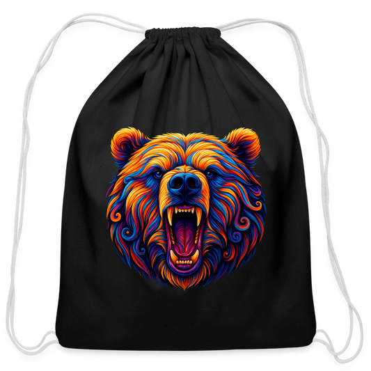 Psychedelic Bear - Cotton Drawstring Bag - black