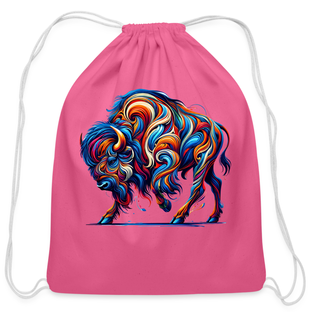 Psychedelic Bison - Cotton Drawstring Bag - pink