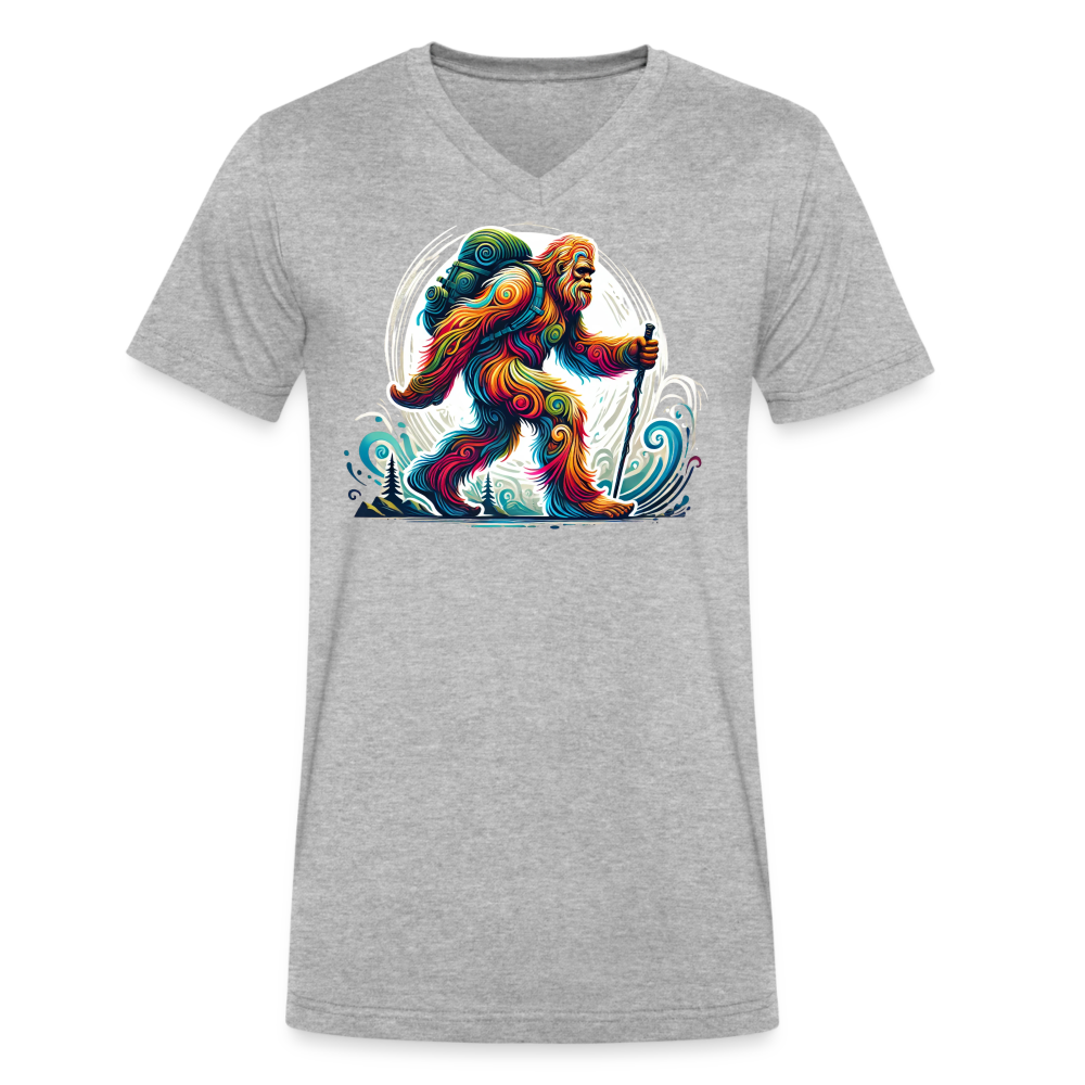 Psychedelic Bigfoot - Unisex V-Neck T-shirt - heather gray