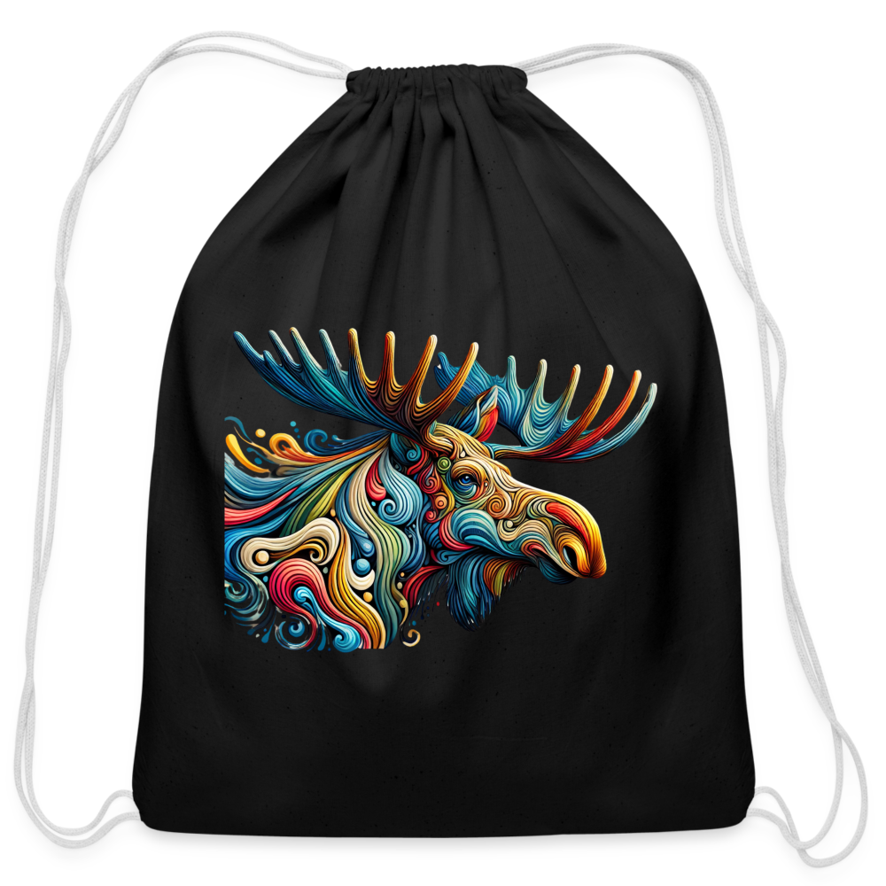 Psychedelic Moose - Cotton Drawstring Bag - black