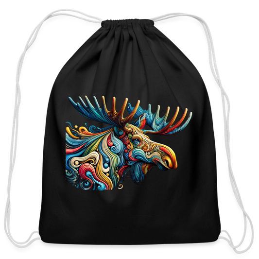 Psychedelic Moose - Cotton Drawstring Bag - black