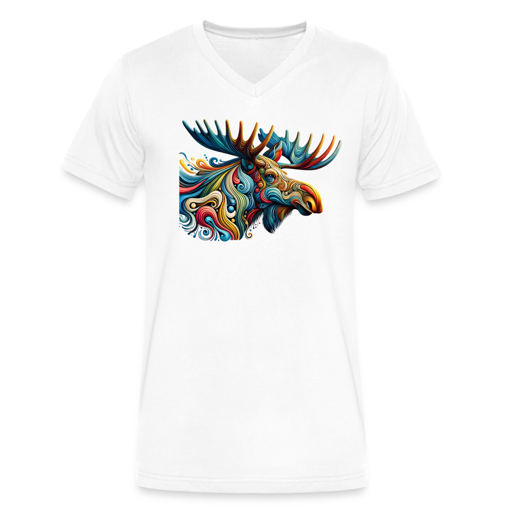 Psychedelic Moose - Unisex V-Neck T-shirt - white