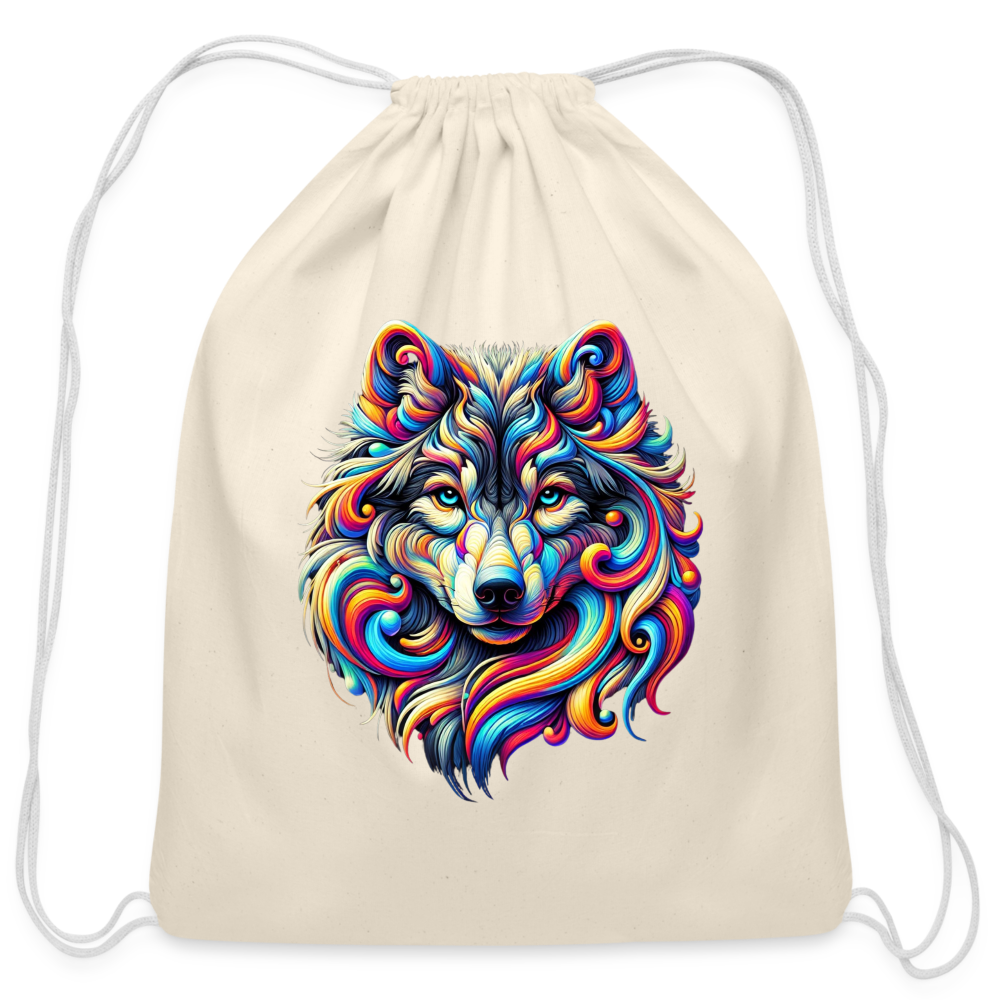 Psychedelic Wolf - Cotton Drawstring Bag - natural