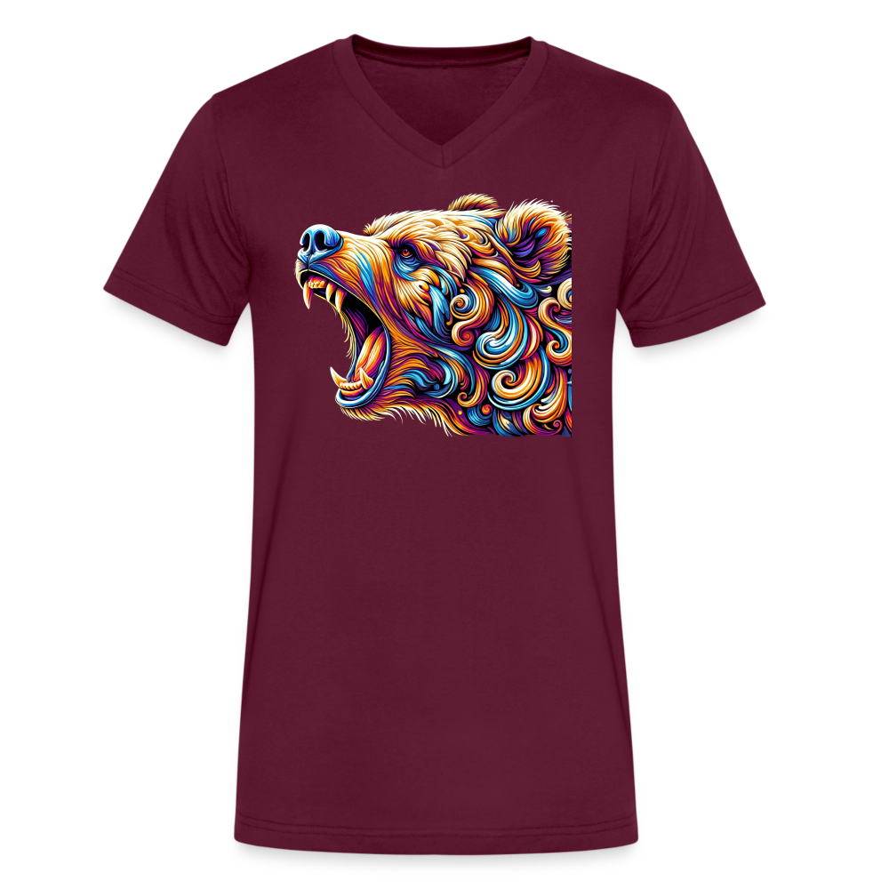 Psychedelic Bear - Unisex V-Neck T-shirt - maroon