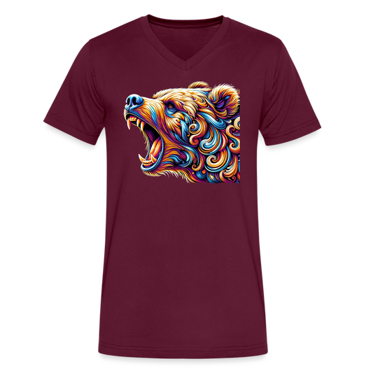 Psychedelic Bear - Unisex V-Neck T-shirt - maroon