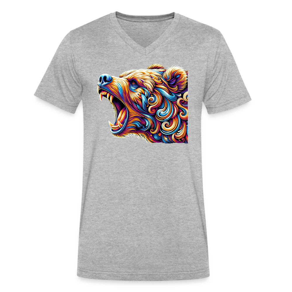 Psychedelic Bear - Unisex V-Neck T-shirt - heather gray