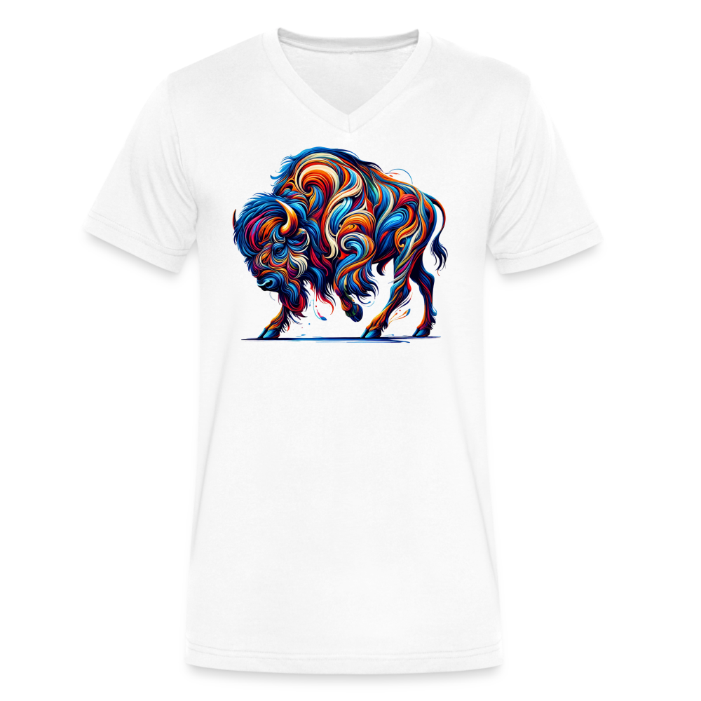 Psychedelic Bison - Unisex V-Neck T-shirt - white