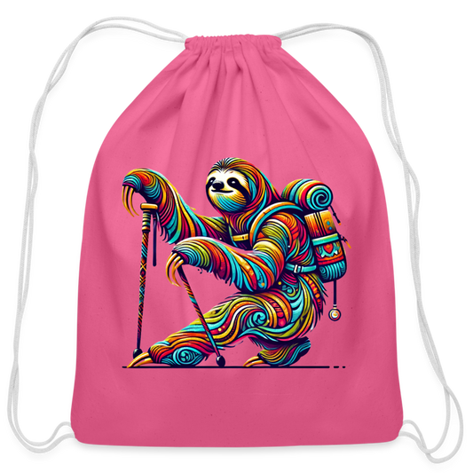 Psychedelic Sloth - Cotton Drawstring Bag - pink