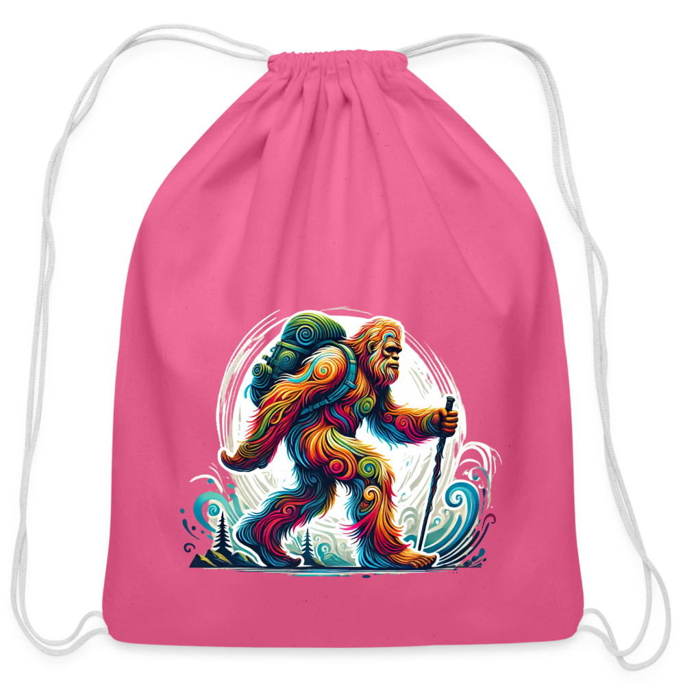 Psychedelic Bigfoot - Cotton Drawstring Bag - pink