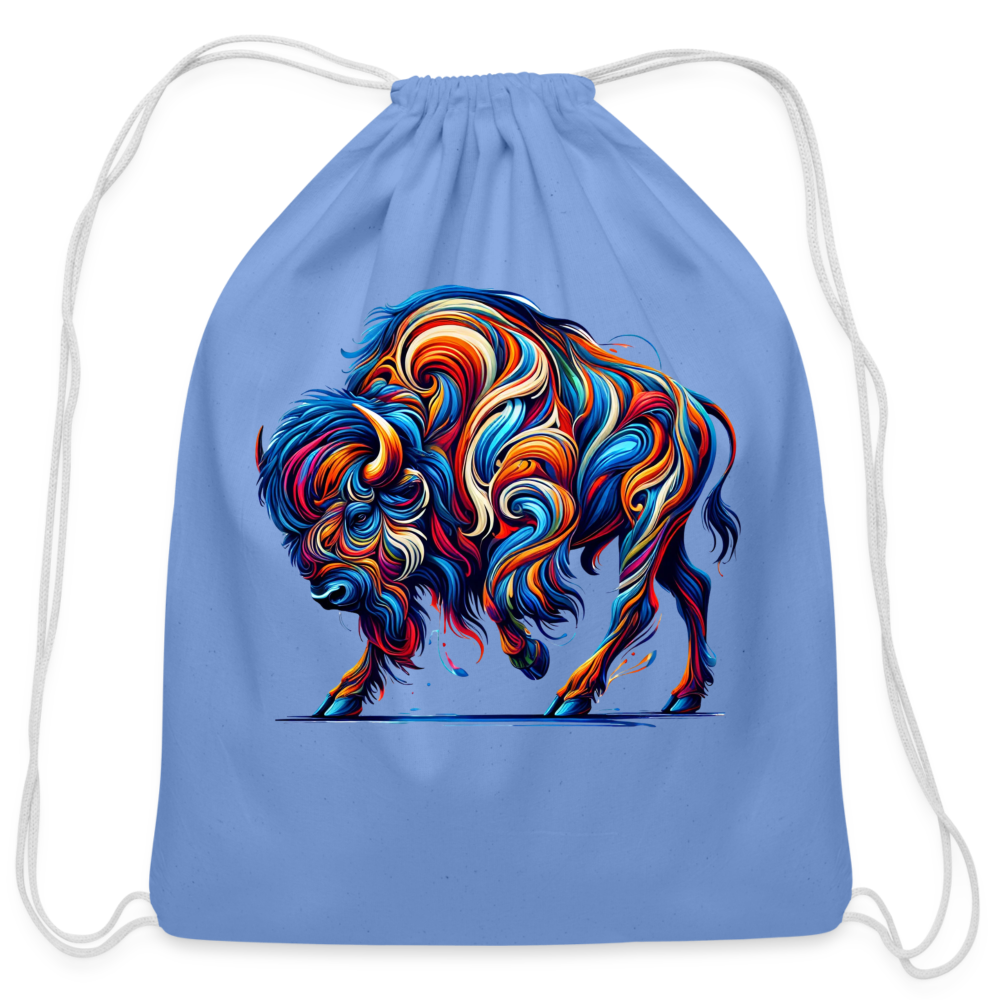 Psychedelic Bison - Cotton Drawstring Bag - carolina blue