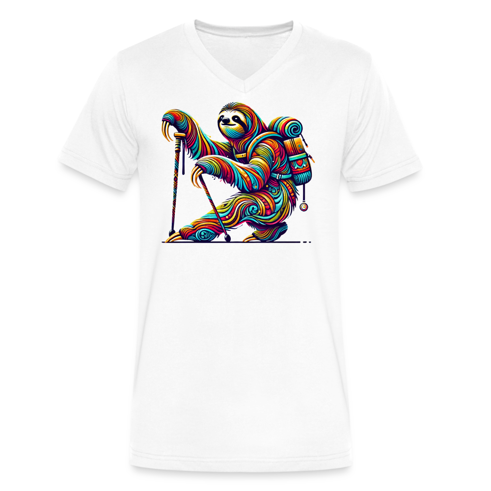 Psychedelic Sloth - Unisex V-Neck T-shirt - white