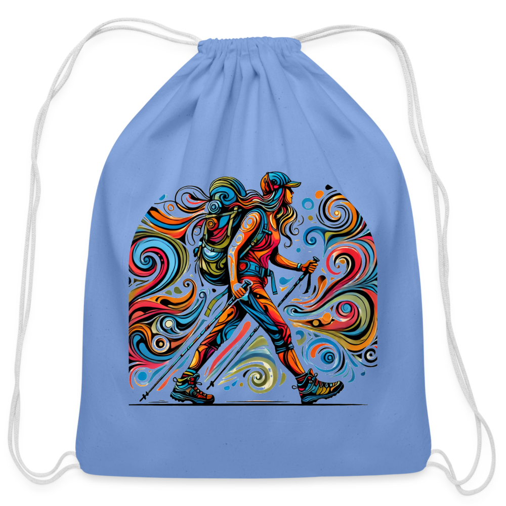 Psychedelic Female Hiker - Cotton Drawstring Bag - carolina blue