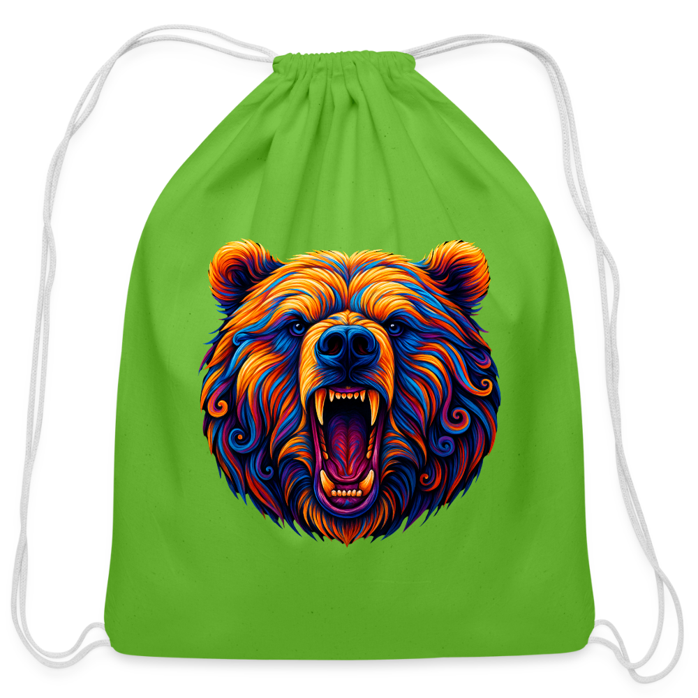 Psychedelic Bear - Cotton Drawstring Bag - clover
