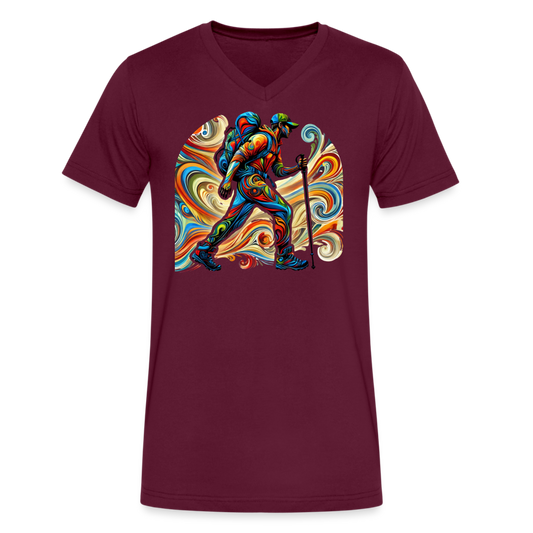 Psychedelic Male Hiker - Unisex V-Neck T-shirt - maroon