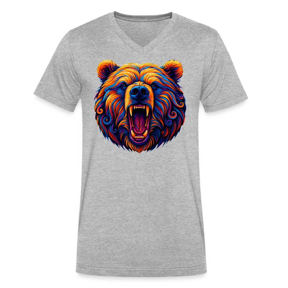 Psychedelic Bear - Unisex V-Neck T-shirt - heather gray
